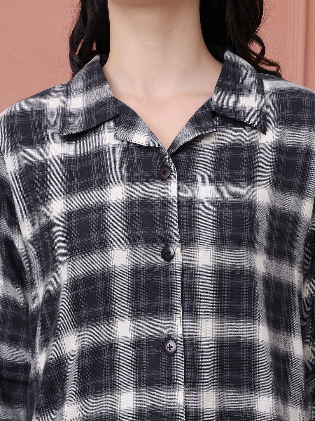 Black Checkered Flannel Night Suit