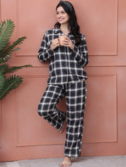 Black Checkered Flannel Night Suit