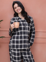 Black Checkered Flannel Night Suit