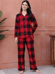 Red Checkered Flannel Night Suit