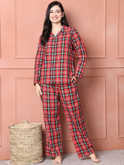Red Checkered Flannel Night Suit