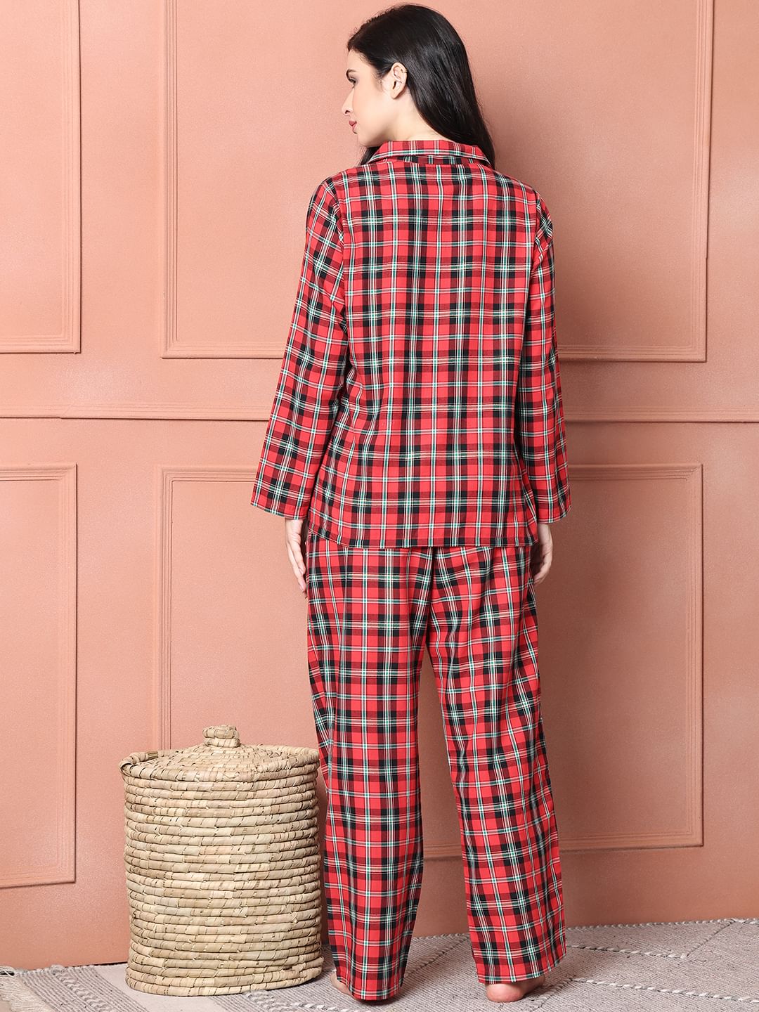 Red Checkered Flannel Night Suit