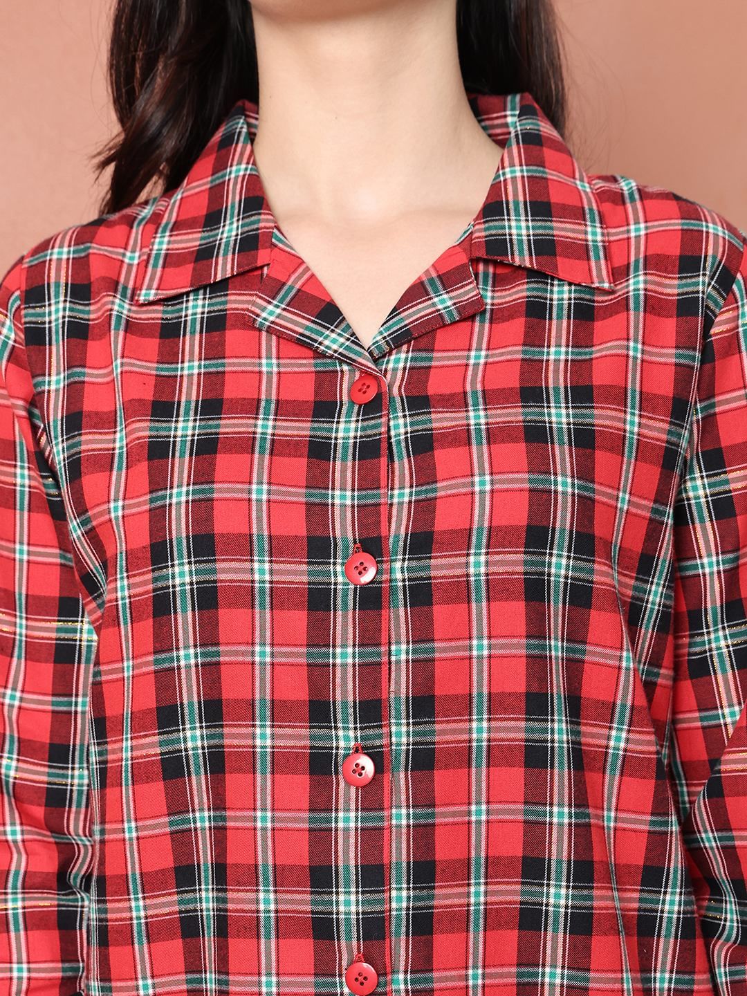 Red Checkered Flannel Night Suit