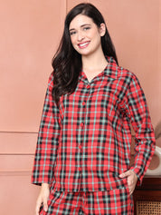 Red Checkered Flannel Night Suit