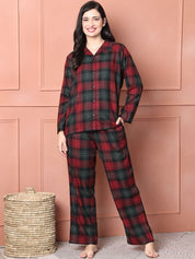 Red Checkered Flannel Night Suit