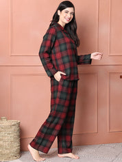 Red Checkered Flannel Night Suit