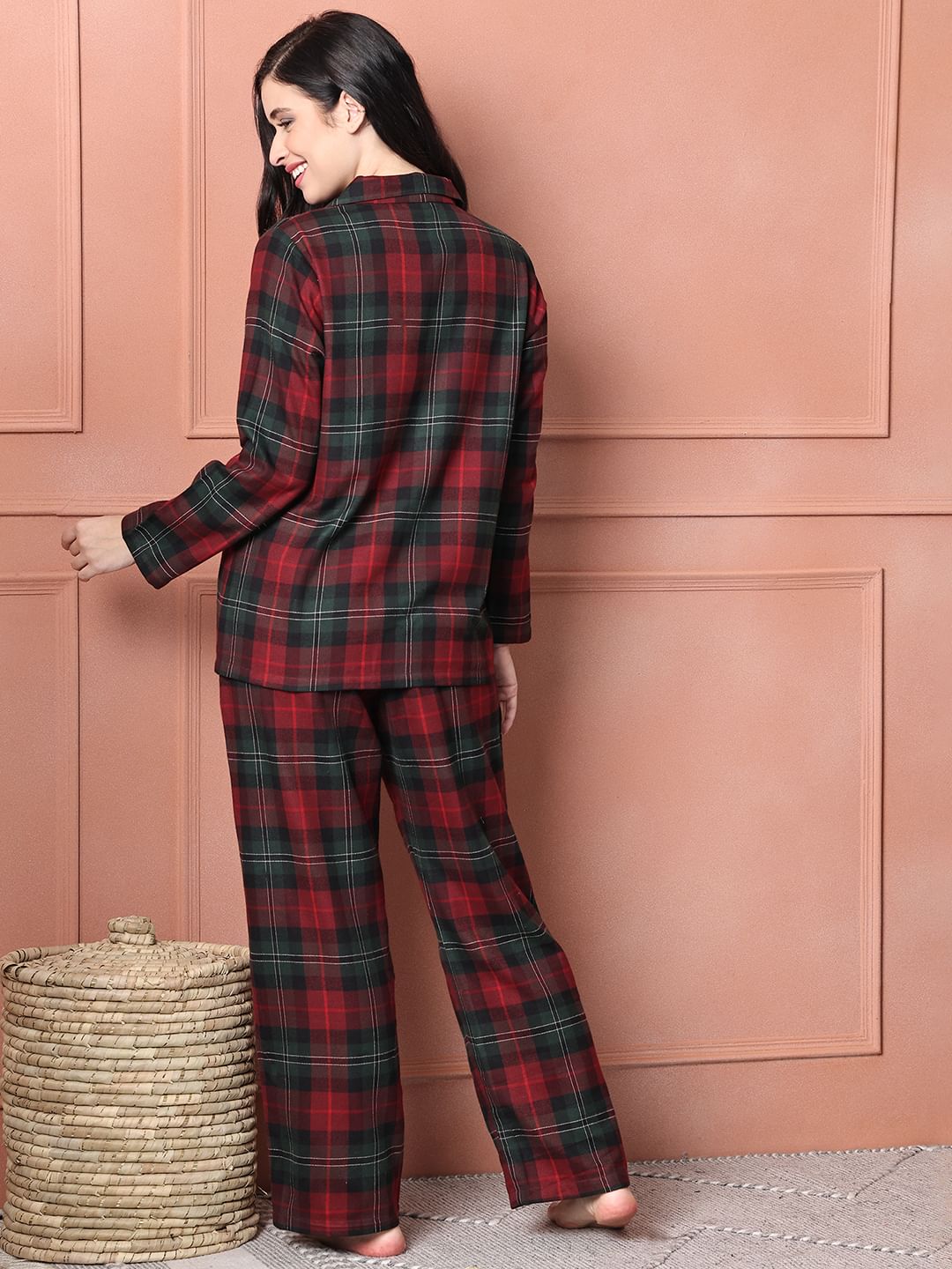 Red Checkered Flannel Night Suit