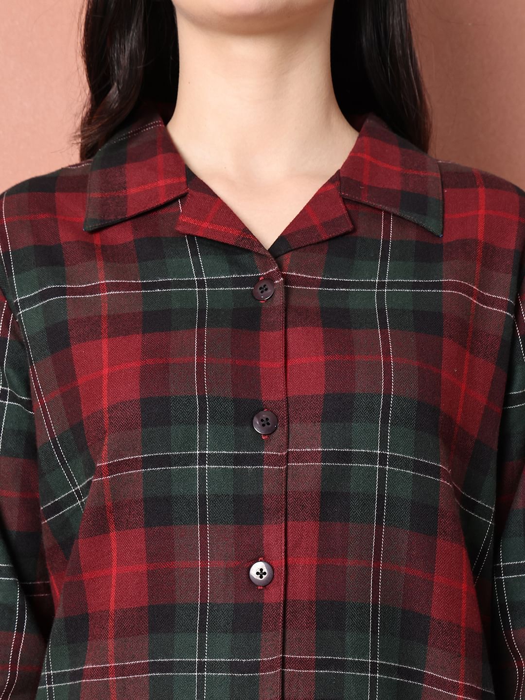 Red Checkered Flannel Night Suit