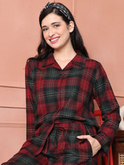 Red Checkered Flannel Night Suit