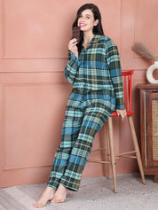 Secret Wish Green Checkered Flannel Night Suit