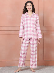 Secret Wish Pink Checkred Flannel Night Suit