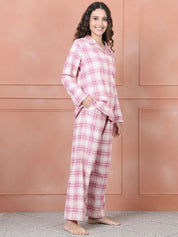 Secret Wish Pink Checkred Flannel Night Suit