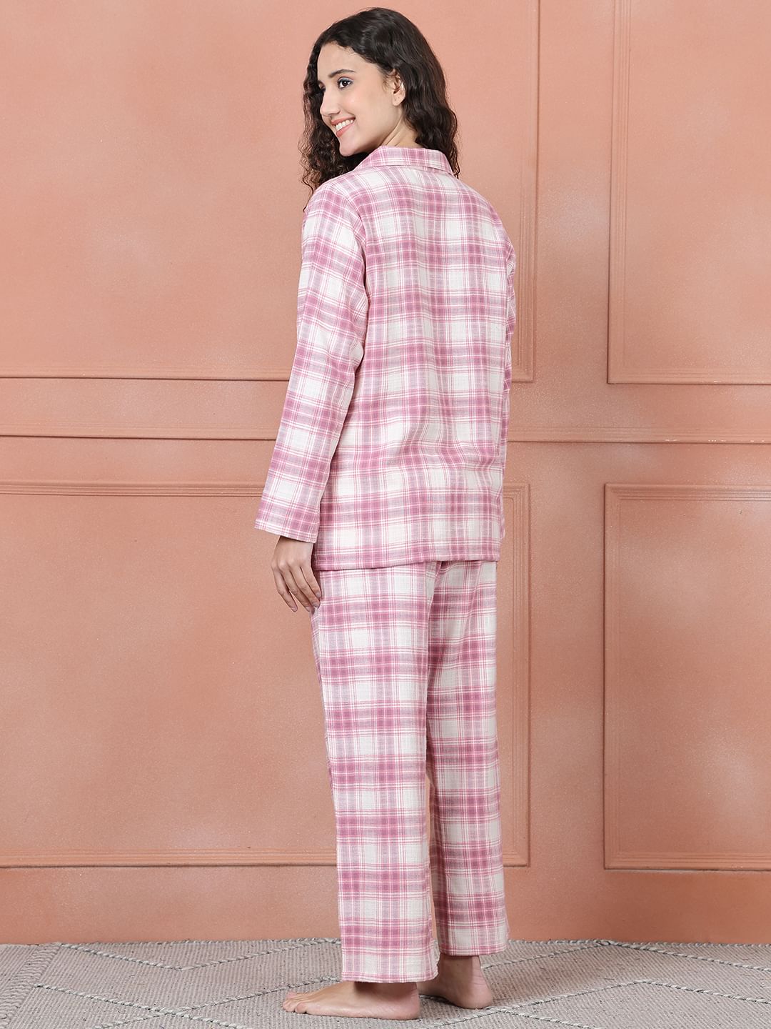 Secret Wish Pink Checkred Flannel Night Suit