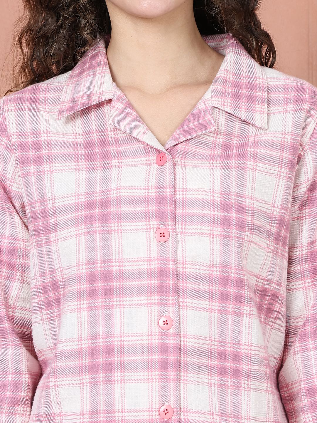 Secret Wish Pink Checkred Flannel Night Suit