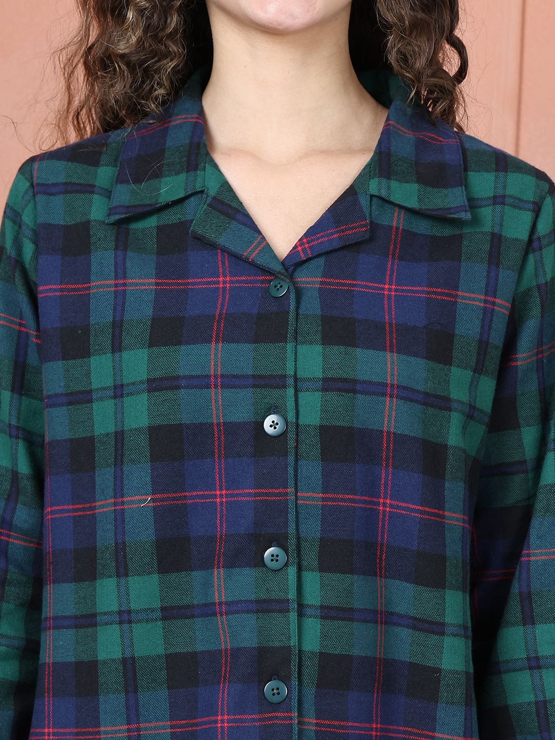 Secret Wish Green Checkred Flannel Night Suit