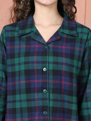 Secret Wish Green Checkred Flannel Night Suit