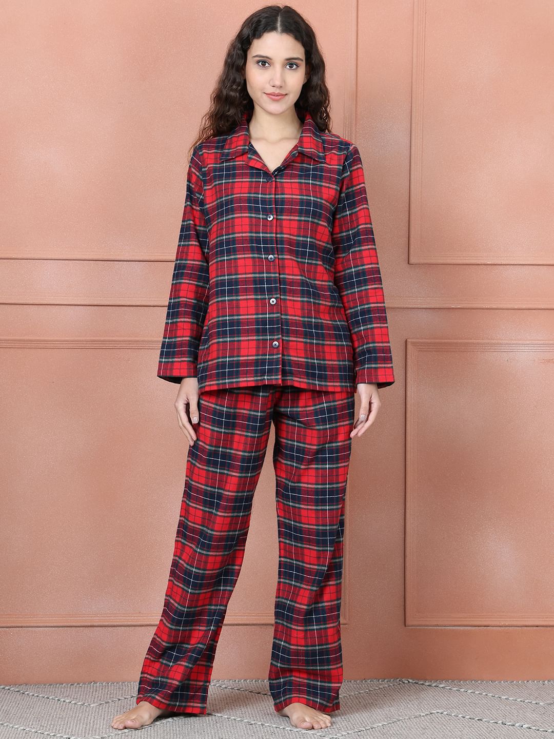 Secret Wish Red Checkred Flannel Night Suit