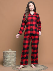 Secret Wish Red Checkred Cotton Night Suit