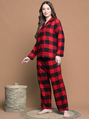 Secret Wish Red Checkred Cotton Night Suit