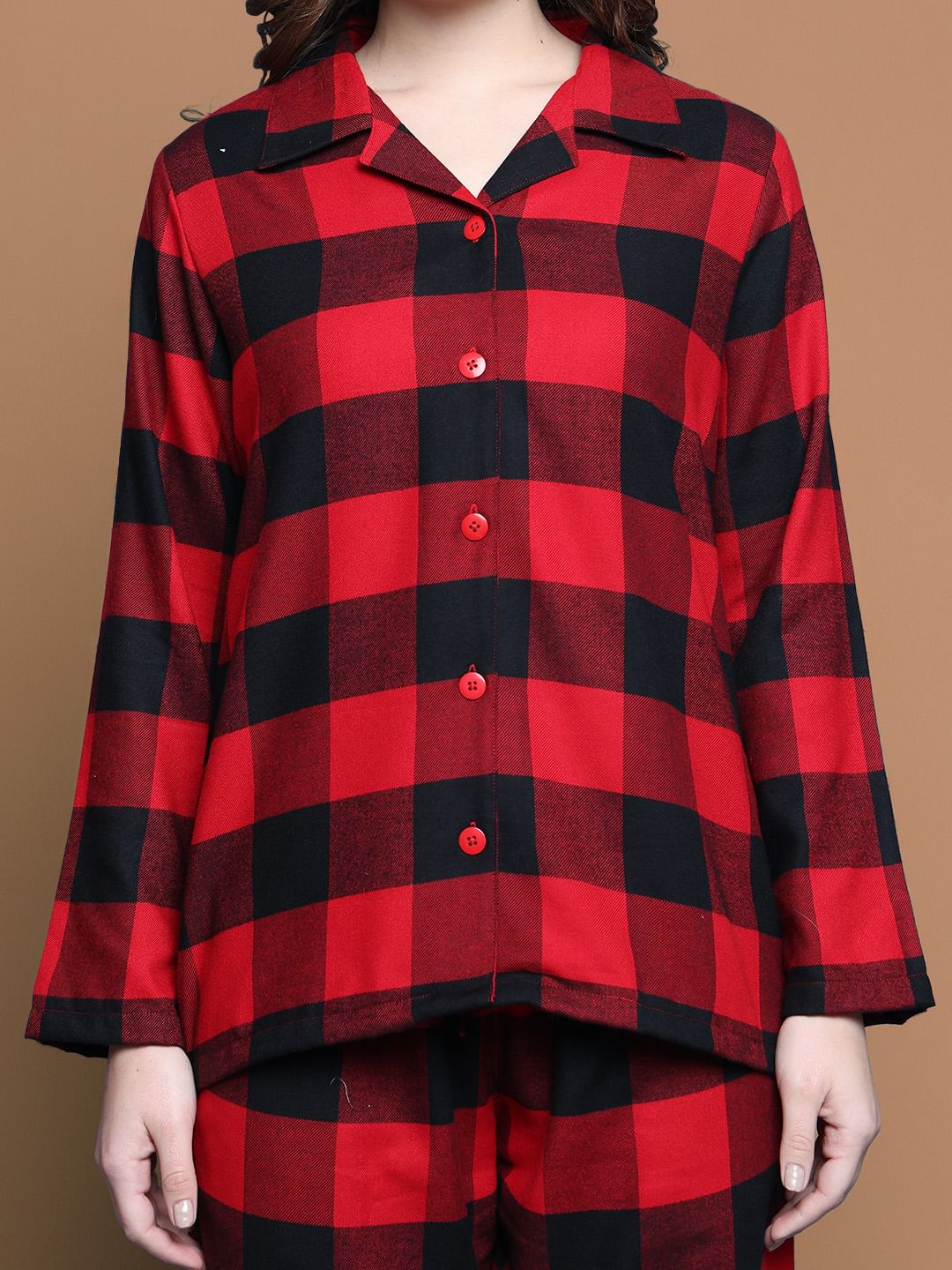 Secret Wish Red Checkred Cotton Night Suit