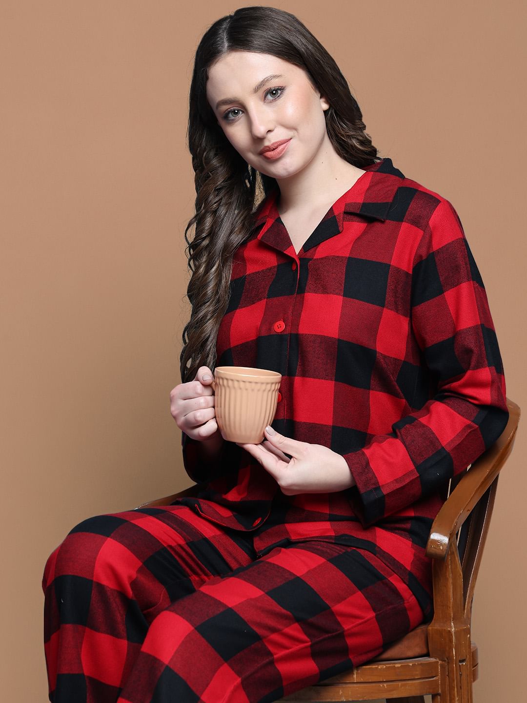 Secret Wish Red Checkred Cotton Night Suit