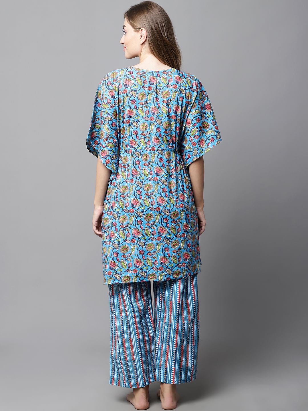 Blue & Red Cotton Floral Maternity Night Suit