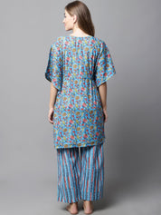 Blue & Red Cotton Floral Maternity Night Suit
