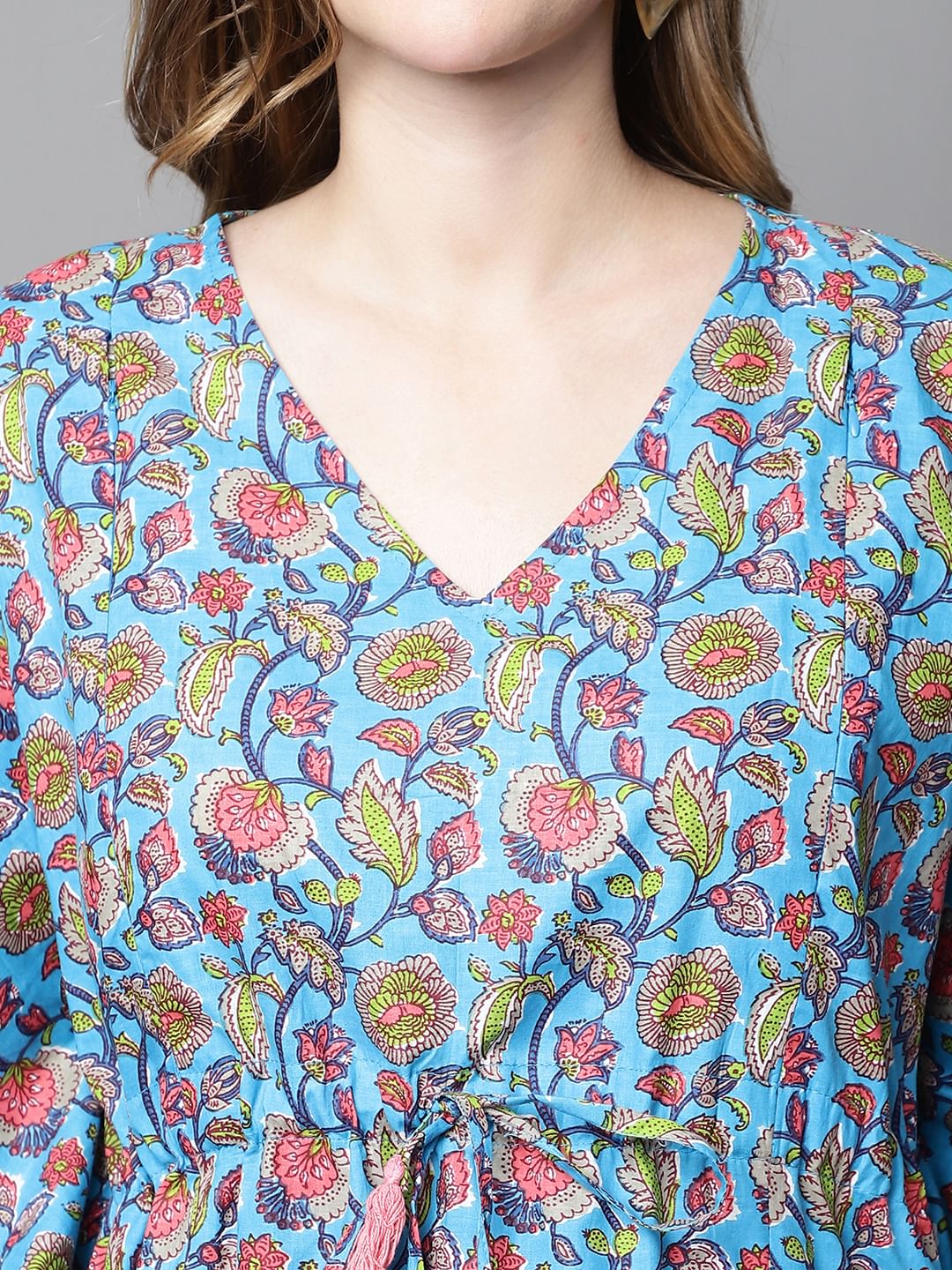 Blue & Red Cotton Floral Maternity Night Suit