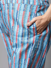 Blue & Red Cotton Floral Maternity Night Suit