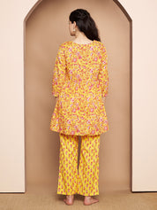 Yellow & Red Cotton Floral Maternity Night Suit