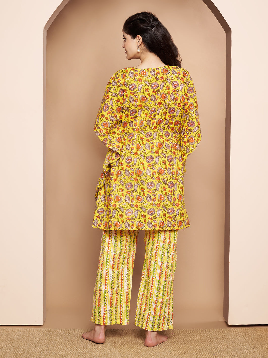 Yellow & Red Cotton Floral Maternity Night Suit