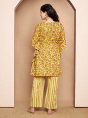 Yellow & Red Cotton Floral Maternity Night Suit