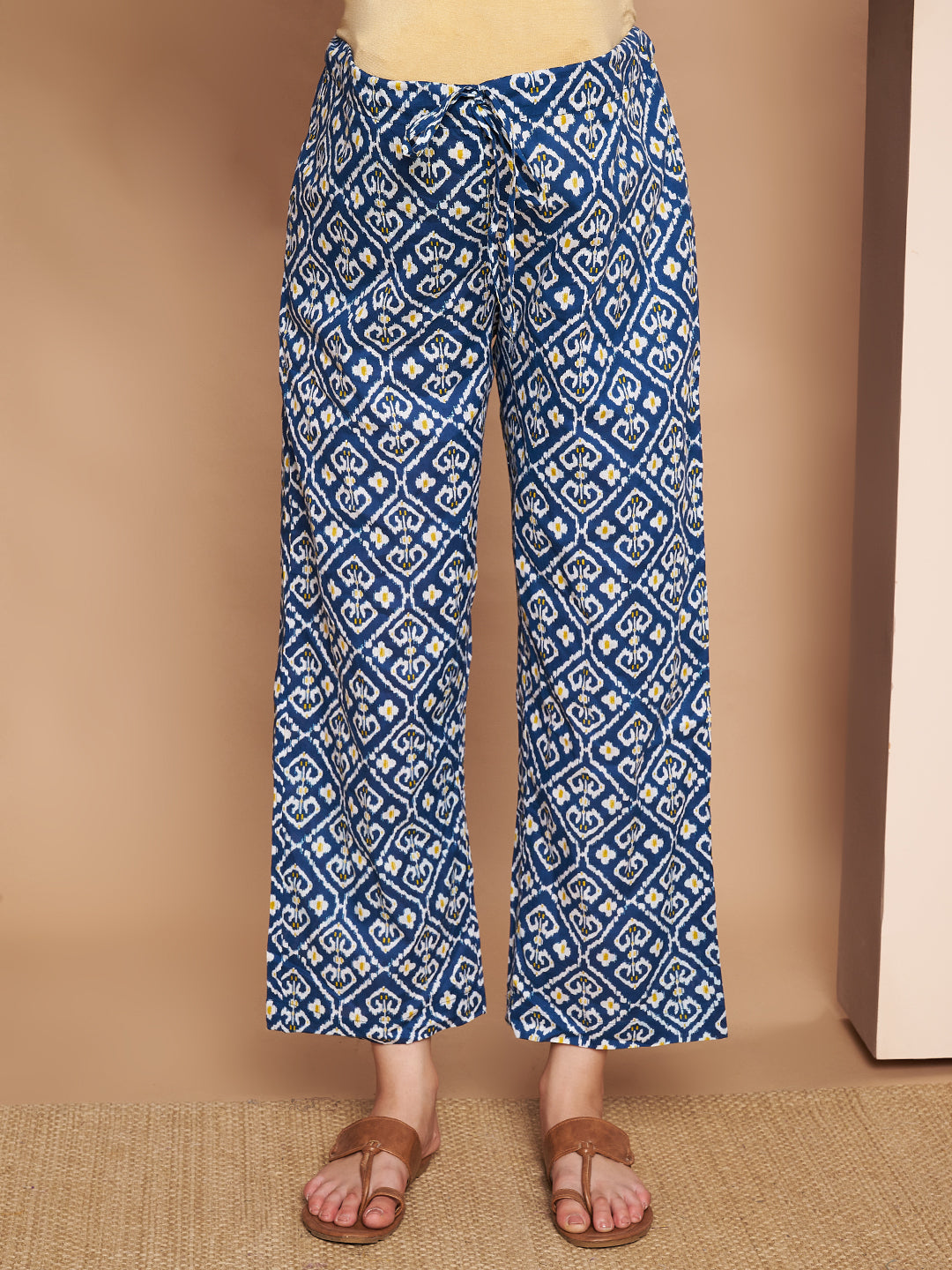 Blue & Yellow Cotton Floral Maternity Night Suit