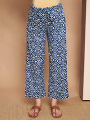 Blue & Yellow Cotton Floral Maternity Night Suit