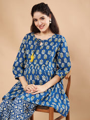 Blue & Yellow Cotton Floral Maternity Night Suit
