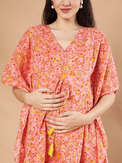 Peach & Yellow Cotton Floral Maternity Night Suit