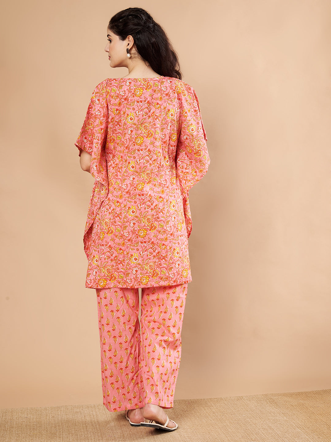 Peach & Yellow Cotton Floral Maternity Night Suit