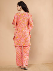 Peach & Yellow Cotton Floral Maternity Night Suit