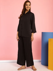 Solid Satin Black Night Suit