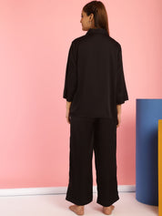 Solid Satin Black Night Suit