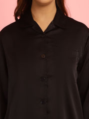 Solid Satin Black Night Suit