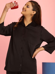 Solid Satin Black Night Suit