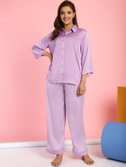 Solid Satin Lilac Night Suit