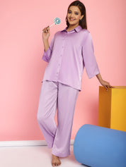 Solid Satin Lilac Night Suit