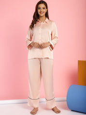 Solid Satin Peach Night Suit