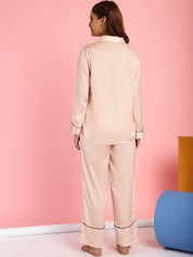 Solid Satin Peach Night Suit