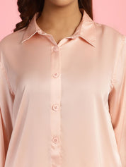 Solid Satin Peach Night Suit