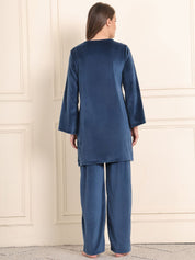 Teal Solid Velour Night Suit
