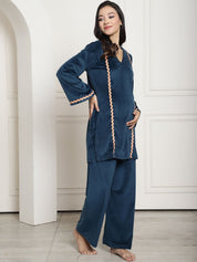Turquoise Velvet Maternity Night Suit
