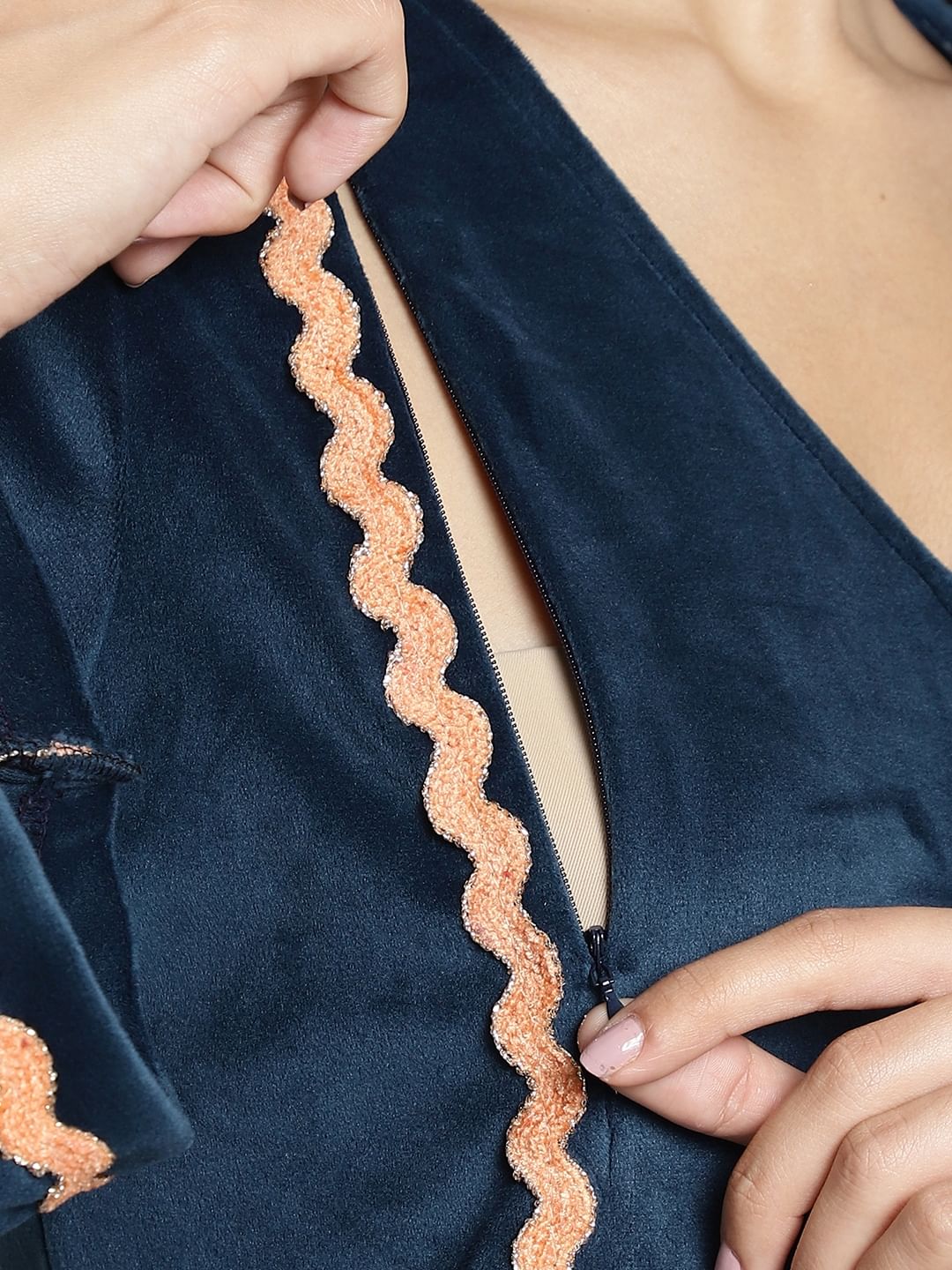 Turquoise Velvet Maternity Night Suit